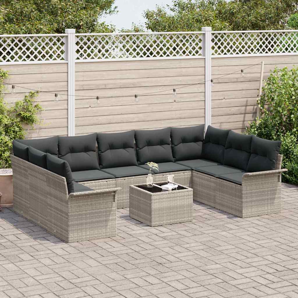 Tuin Sofa Set met opslag 10 pcs Grijs poly rattan is nu te koop bij PeponiXL, paradijselijk wonen!