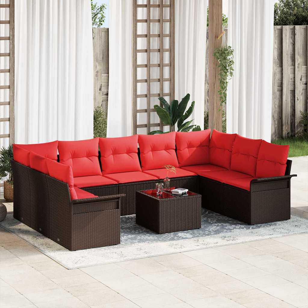 Tuin Sofa Set met kussen met opslag 10 pcs Bruin Poly riet is nu te koop bij PeponiXL, paradijselijk wonen!