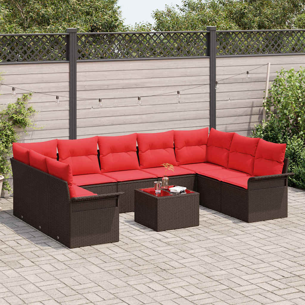 Tuin Sofa Set met kussen met opslag 10 pcs Bruin Poly riet is nu te koop bij PeponiXL, paradijselijk wonen!