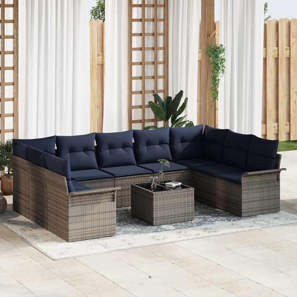 Tuin Sofa Set met opslag 10 pcs Grijs poly rattan is nu te koop bij PeponiXL, paradijselijk wonen!