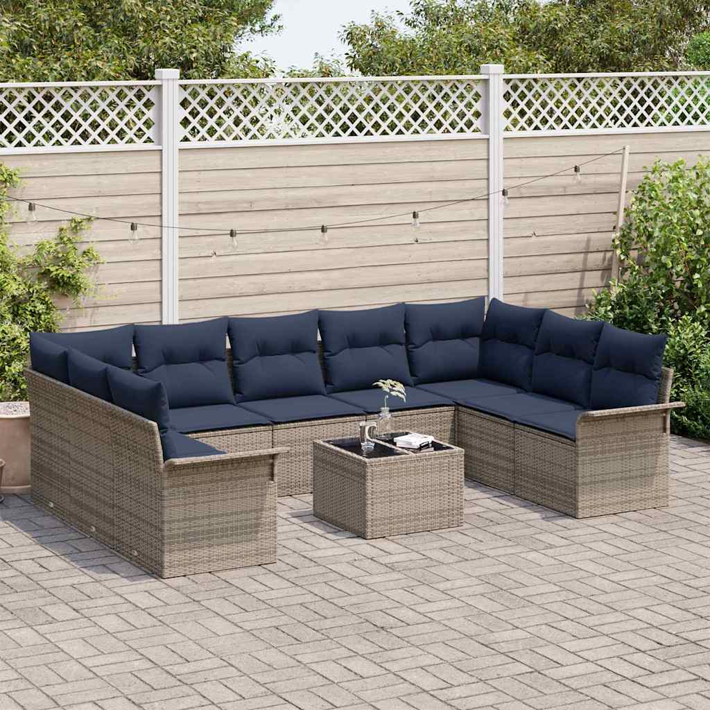 Tuin Sofa Set met opslag 10 pcs Grijs poly rattan is nu te koop bij PeponiXL, paradijselijk wonen!