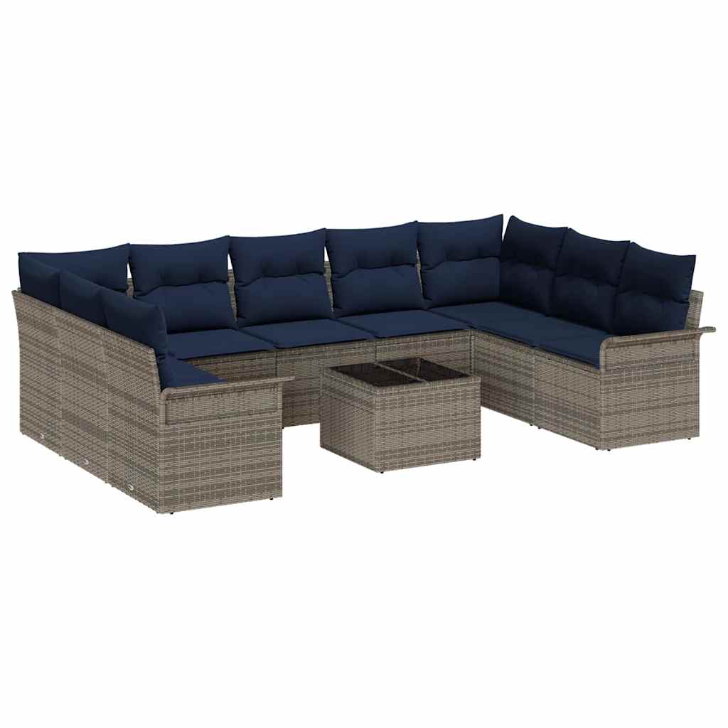 Tuin Sofa Set met opslag 10 pcs Grijs poly rattan is nu te koop bij PeponiXL, paradijselijk wonen!