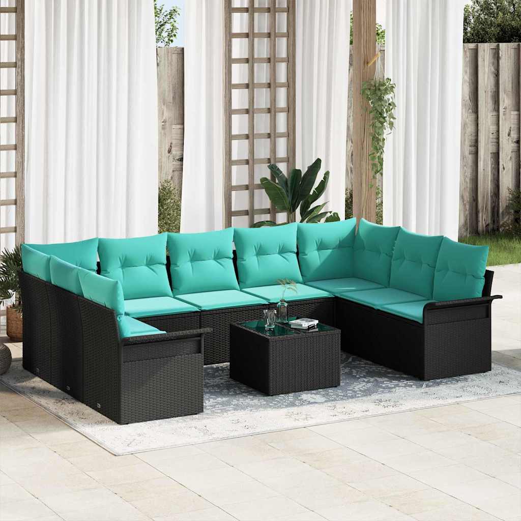 Tuin Sofa Set met kussen met opslag 10 pcs Zwart Poly riet is nu te koop bij PeponiXL, paradijselijk wonen!