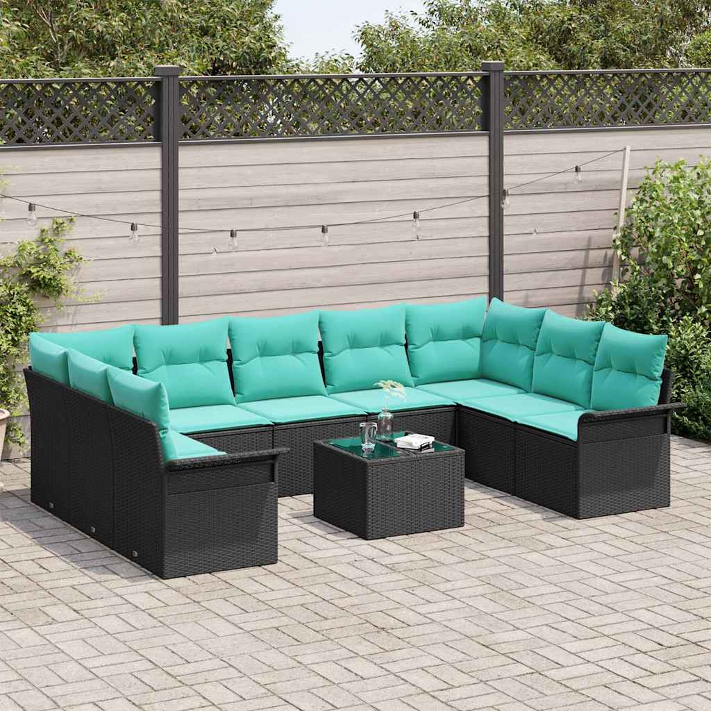 Tuin Sofa Set met kussen met opslag 10 pcs Zwart Poly riet is nu te koop bij PeponiXL, paradijselijk wonen!