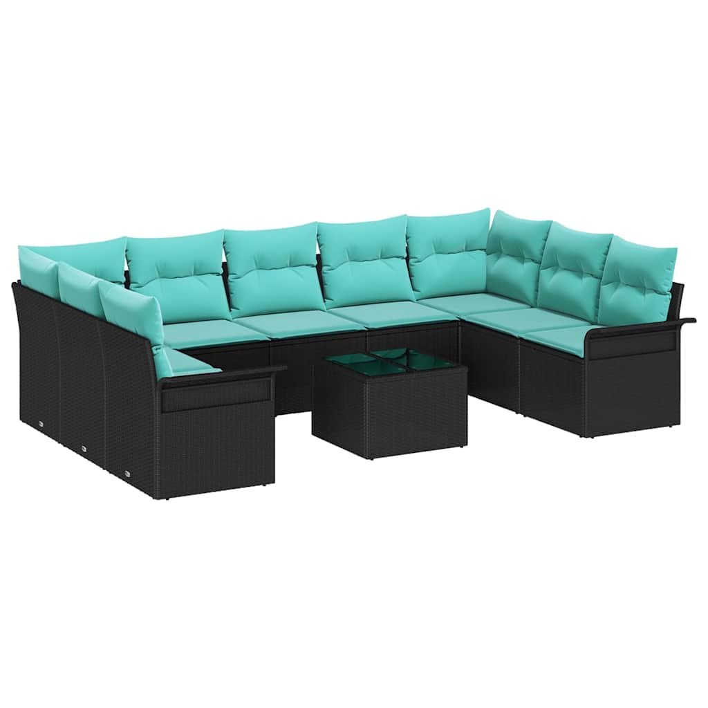 Tuin Sofa Set met kussen met opslag 10 pcs Zwart Poly riet is nu te koop bij PeponiXL, paradijselijk wonen!