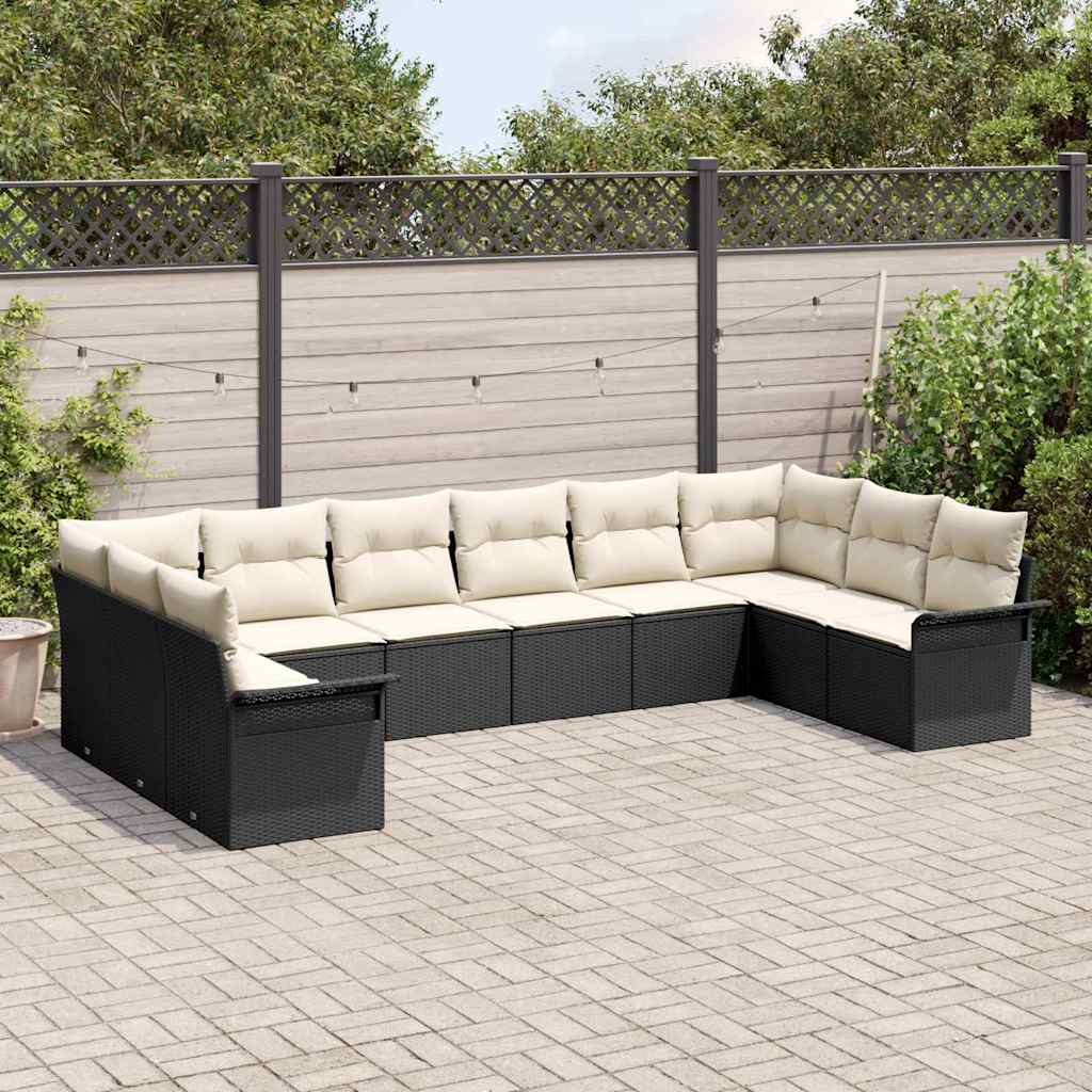 Tuin Sofa Set met opslag 10 pcs Zwart poly rattan is nu te koop bij PeponiXL, paradijselijk wonen!