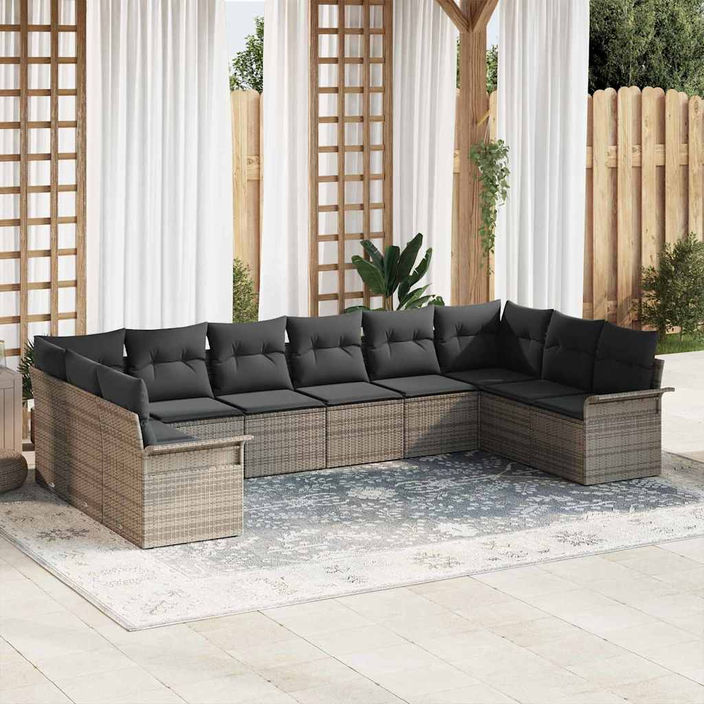 Tuin Sofa Set met opslag 10 pcs Grijs poly rattan is nu te koop bij PeponiXL, paradijselijk wonen!