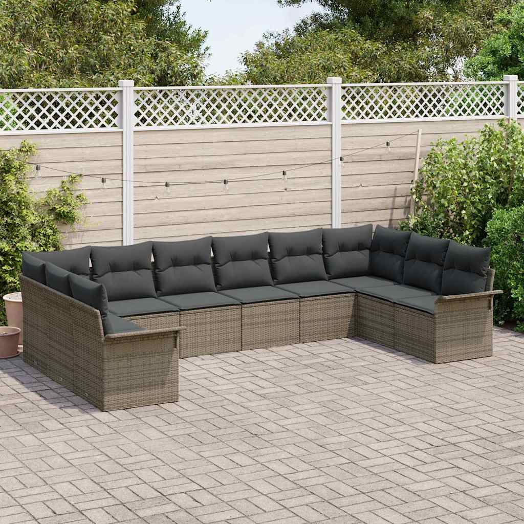 Tuin Sofa Set met opslag 10 pcs Grijs poly rattan is nu te koop bij PeponiXL, paradijselijk wonen!