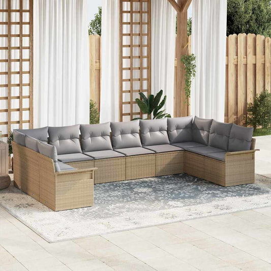 Tuin Sofa Set met opslag 10 pcs Beige poly rattan is nu te koop bij PeponiXL, paradijselijk wonen!