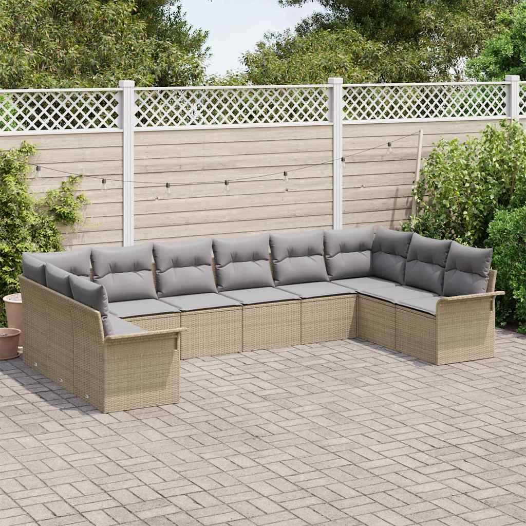 Tuin Sofa Set met opslag 10 pcs Beige poly rattan is nu te koop bij PeponiXL, paradijselijk wonen!