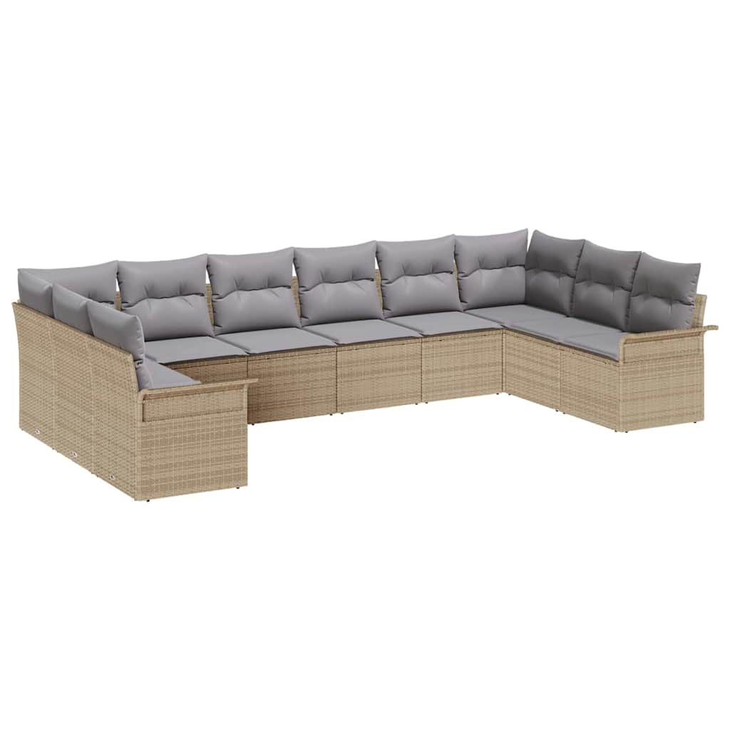 Tuin Sofa Set met opslag 10 pcs Beige poly rattan is nu te koop bij PeponiXL, paradijselijk wonen!
