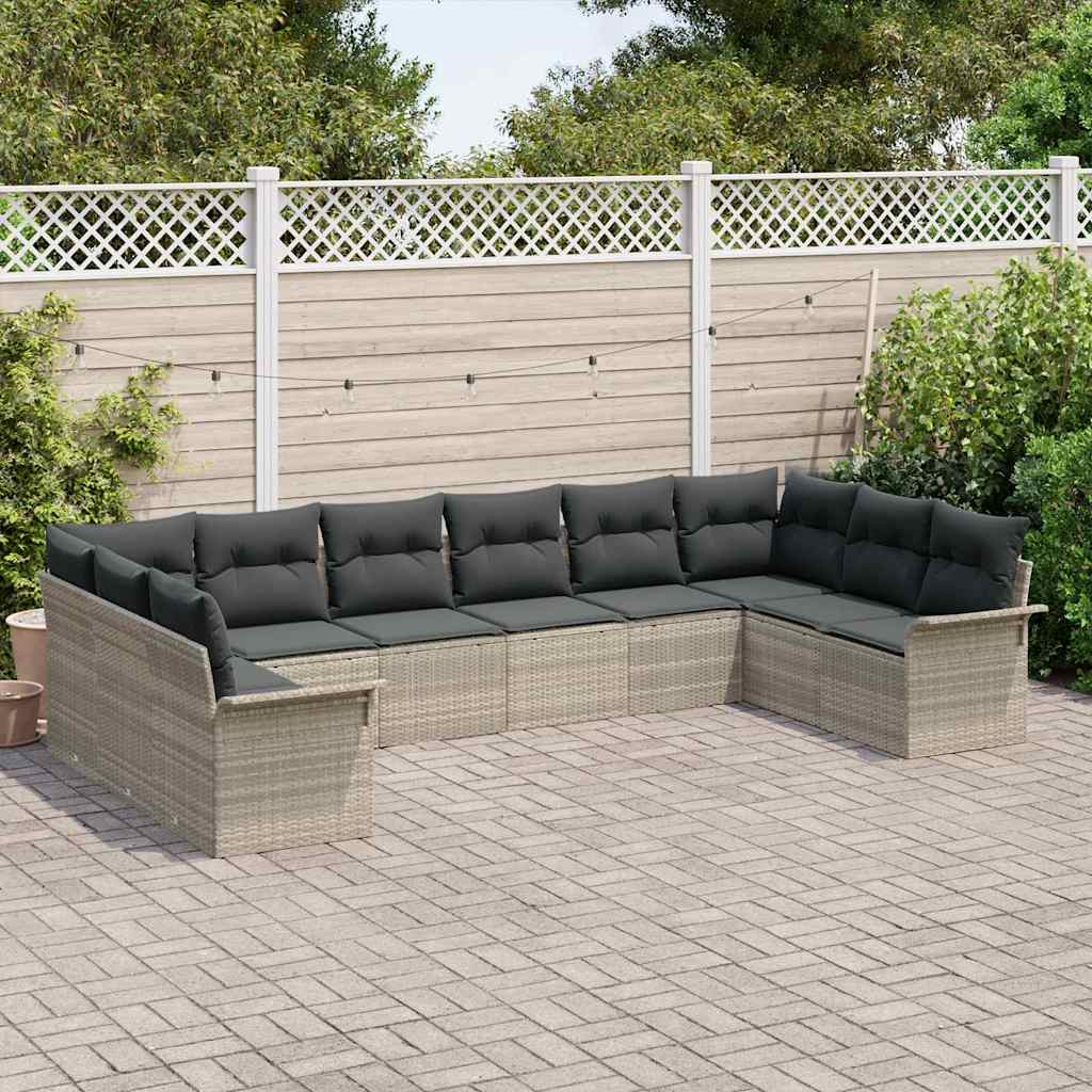 Tuin Sofa Set met opslag 10 pcs Lichtgrijs poly rattan is nu te koop bij PeponiXL, paradijselijk wonen!
