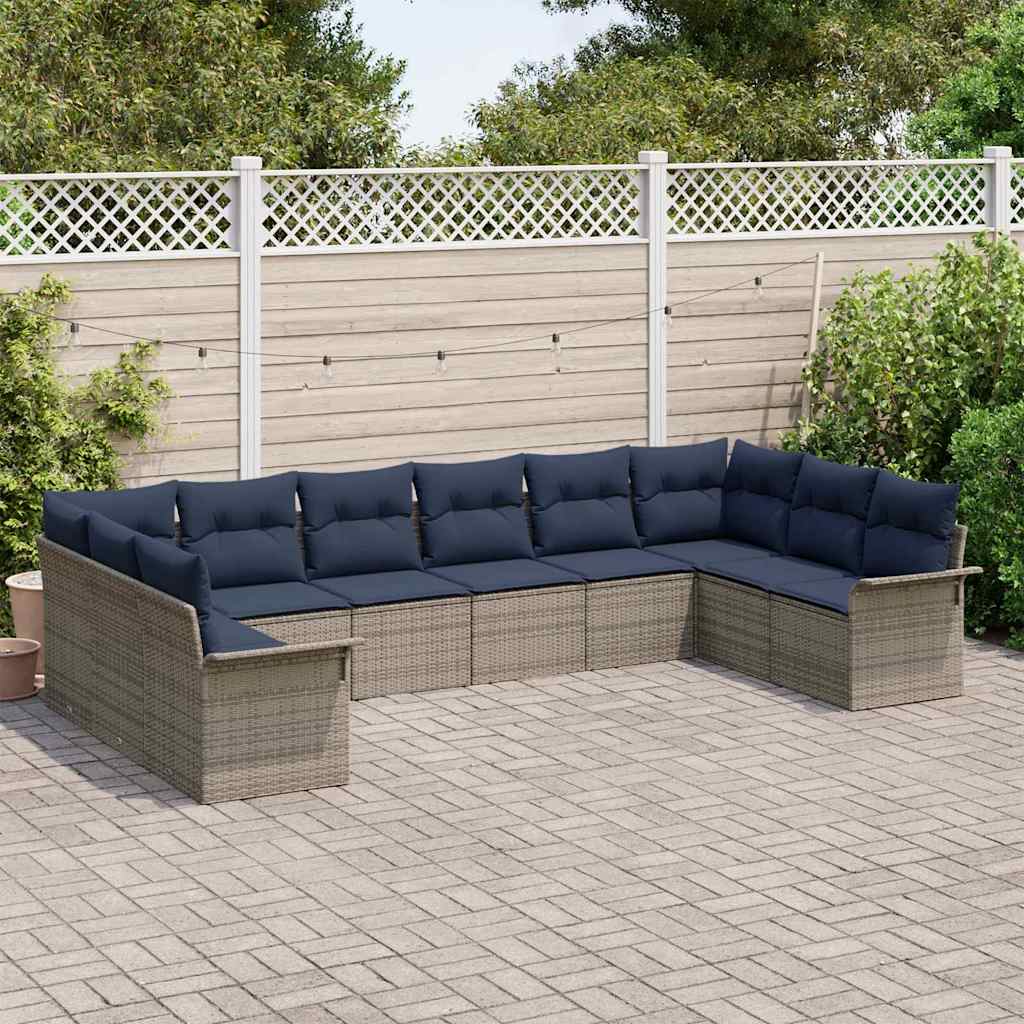 Tuin Sofa Set met opslag 10 pcs Lichtgrijs poly rattan is nu te koop bij PeponiXL, paradijselijk wonen!