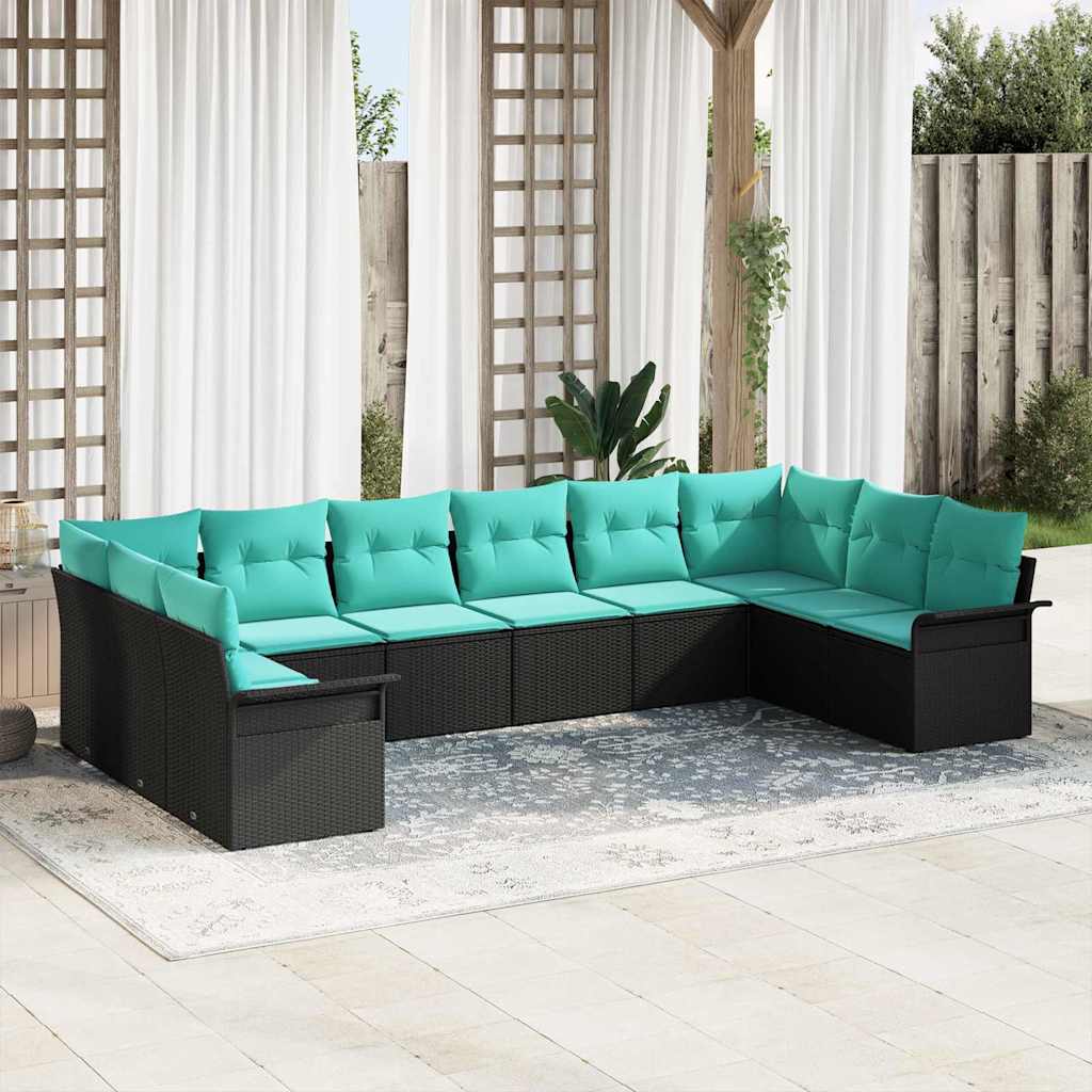 Tuin Sofa Set met opslag 10 pcs Zwart poly rattan is nu te koop bij PeponiXL, paradijselijk wonen!