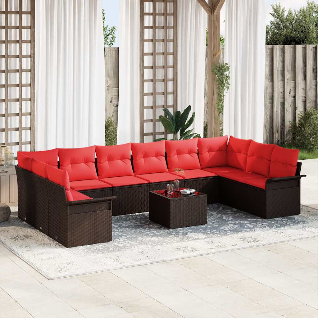 Tuin Sofa Set met opslag 11 pcs Bruin poly rattan is nu te koop bij PeponiXL, paradijselijk wonen!