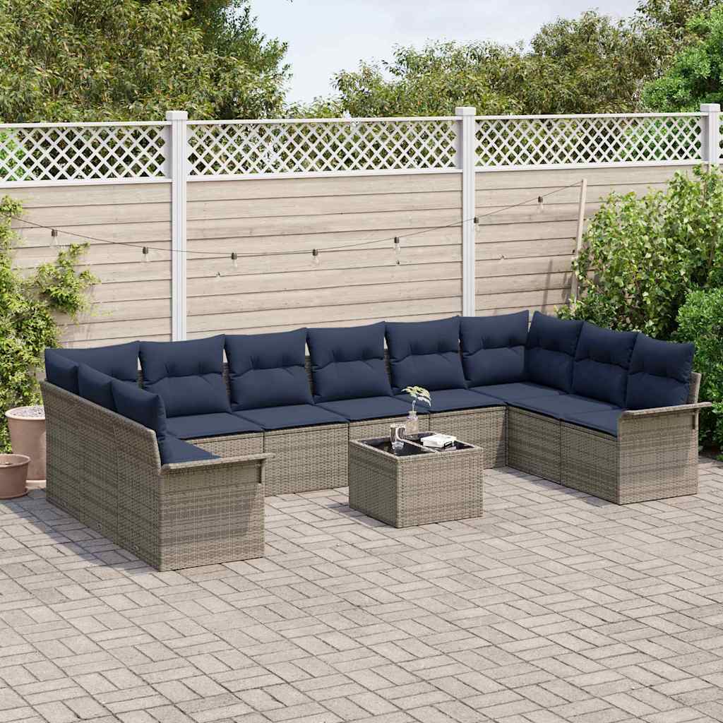 Tuin Sofa Set met opslag 11 pcs Grijs poly rattan is nu te koop bij PeponiXL, paradijselijk wonen!