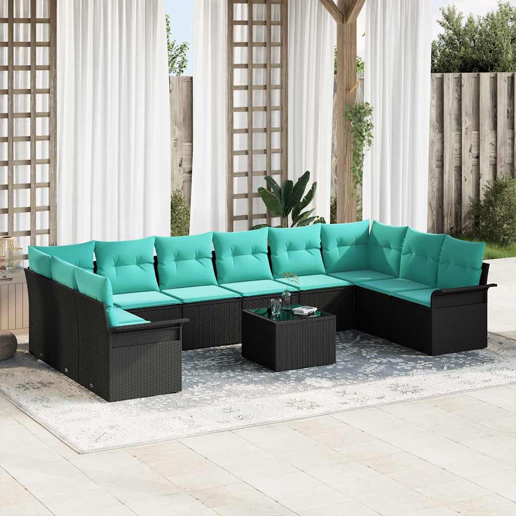 Tuin Sofa Set met opslag 11 pcs Zwart poly rattan is nu te koop bij PeponiXL, paradijselijk wonen!