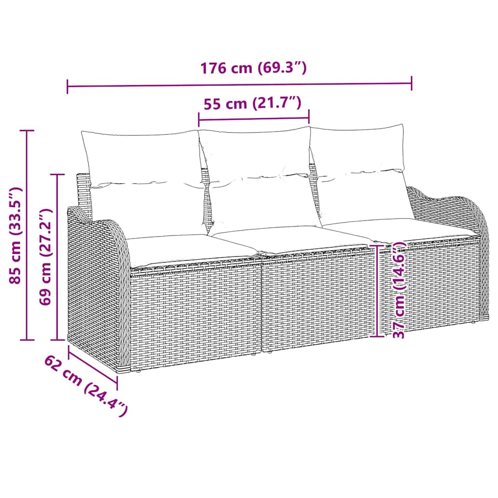 Tuin Sofa Set met opslag 3 pcs Grijs Poly riet is nu te koop bij PeponiXL, paradijselijk wonen!