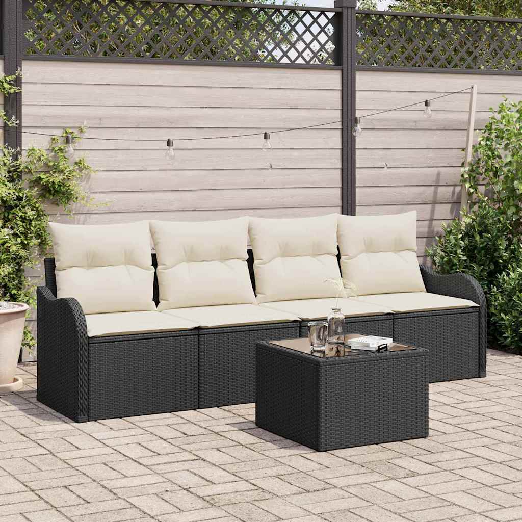 Tuin Sofa Set met opslag 5 pcs Zwart en Crème poly rattan is nu te koop bij PeponiXL, paradijselijk wonen!