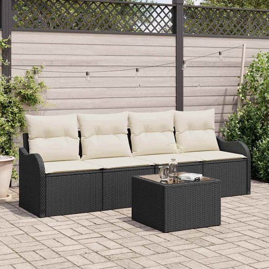 Tuin Sofa Set met opslag 5 pcs Zwart en Crème poly rattan is nu te koop bij PeponiXL, paradijselijk wonen!