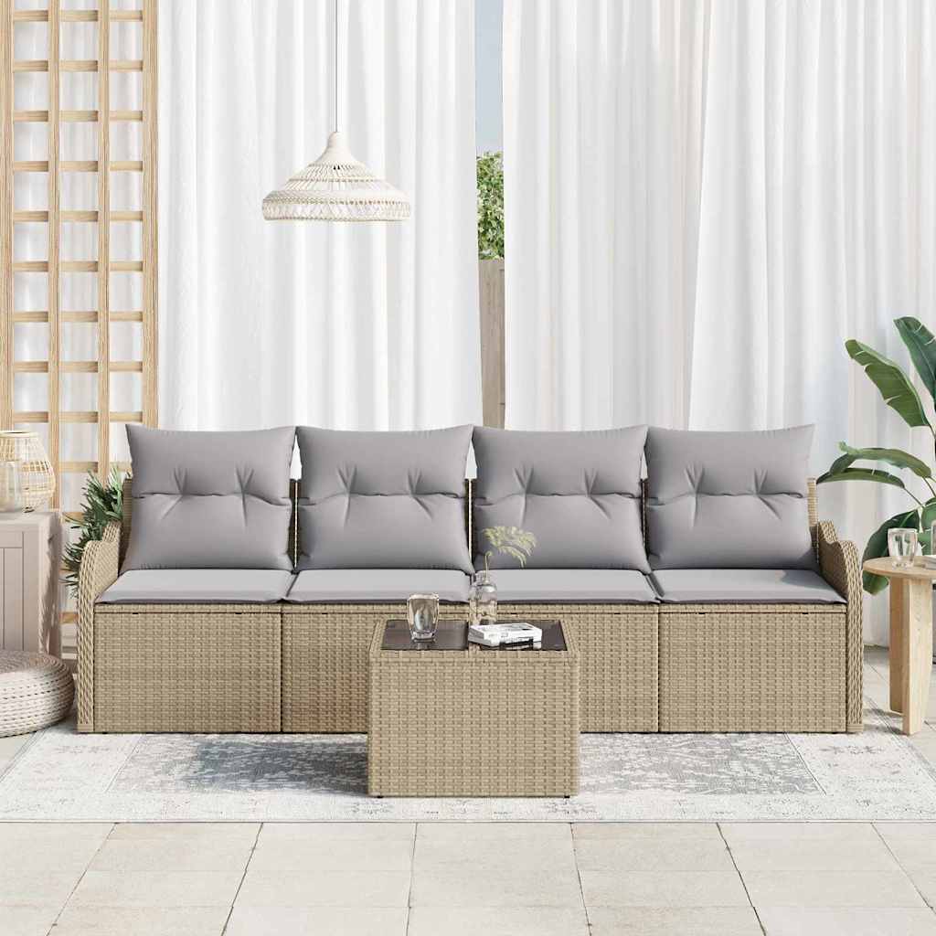 Tuin Sofa Set 5 pcs Beige en Grijs Poly rattan, staal en glas is nu te koop bij PeponiXL, paradijselijk wonen!