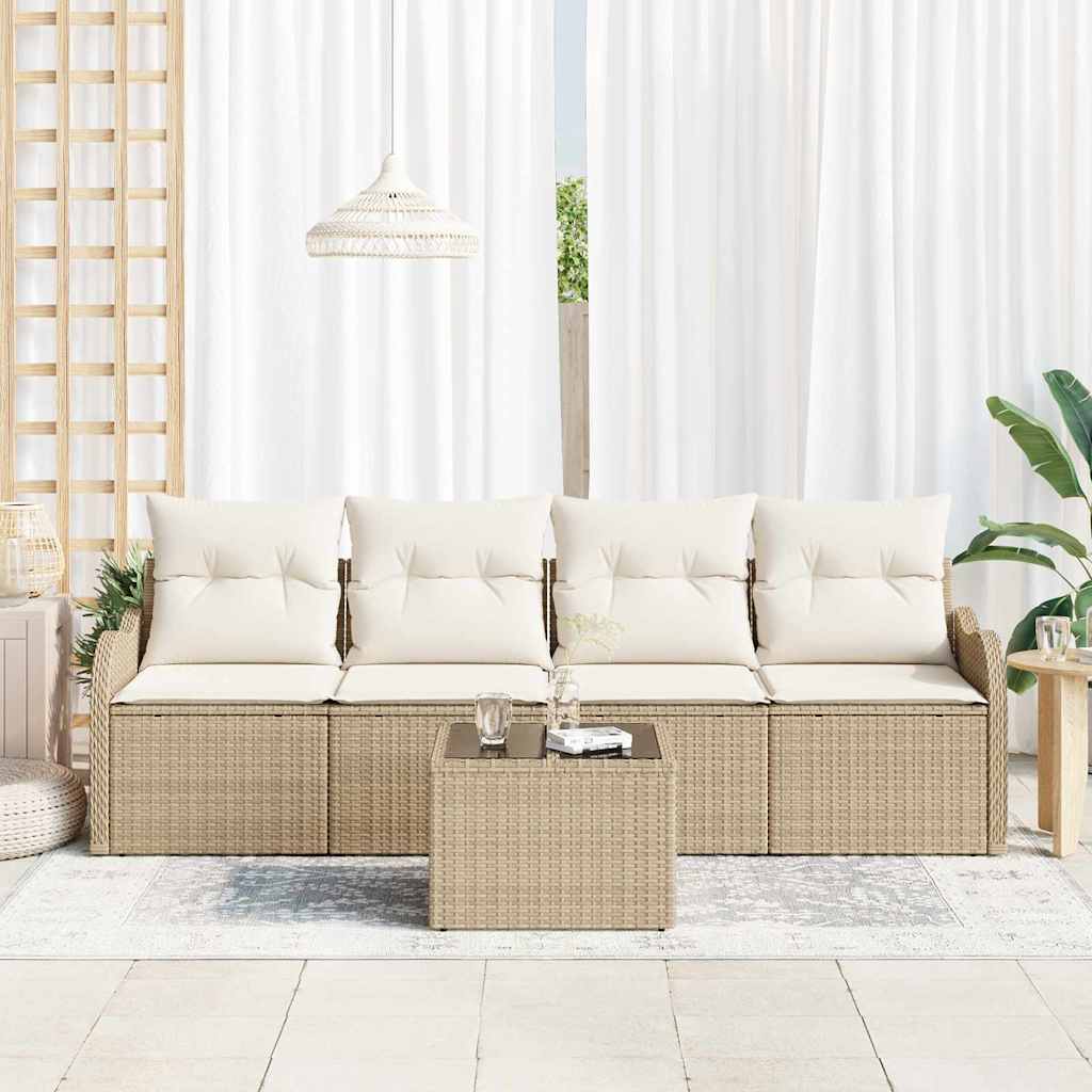 Tuin Sofa Set 5 pcs Beige en Crème Poly rattan, staal en glas is nu te koop bij PeponiXL, paradijselijk wonen!