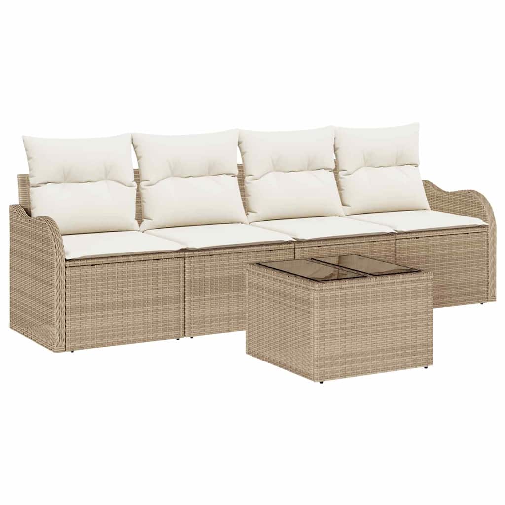 Tuin Sofa Set 5 pcs Beige en Crème Poly rattan, staal en glas is nu te koop bij PeponiXL, paradijselijk wonen!