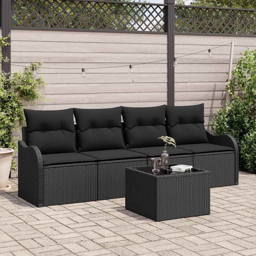 Tuin Sofa Set met opslag met kussen 5 pcs Zwart poly rattan is nu te koop bij PeponiXL, paradijselijk wonen!