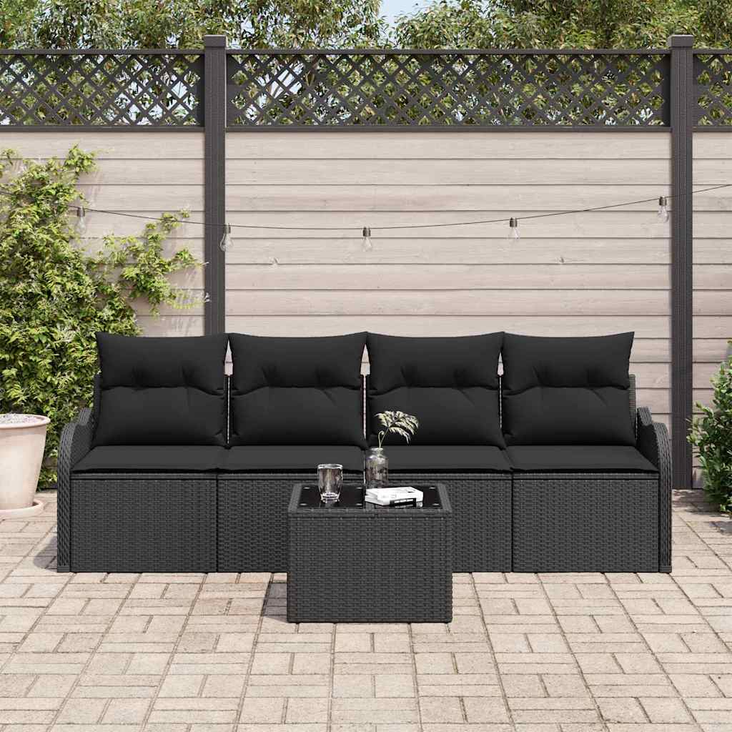 Tuin Sofa Set met opslag met kussen 5 pcs Zwart poly rattan is nu te koop bij PeponiXL, paradijselijk wonen!