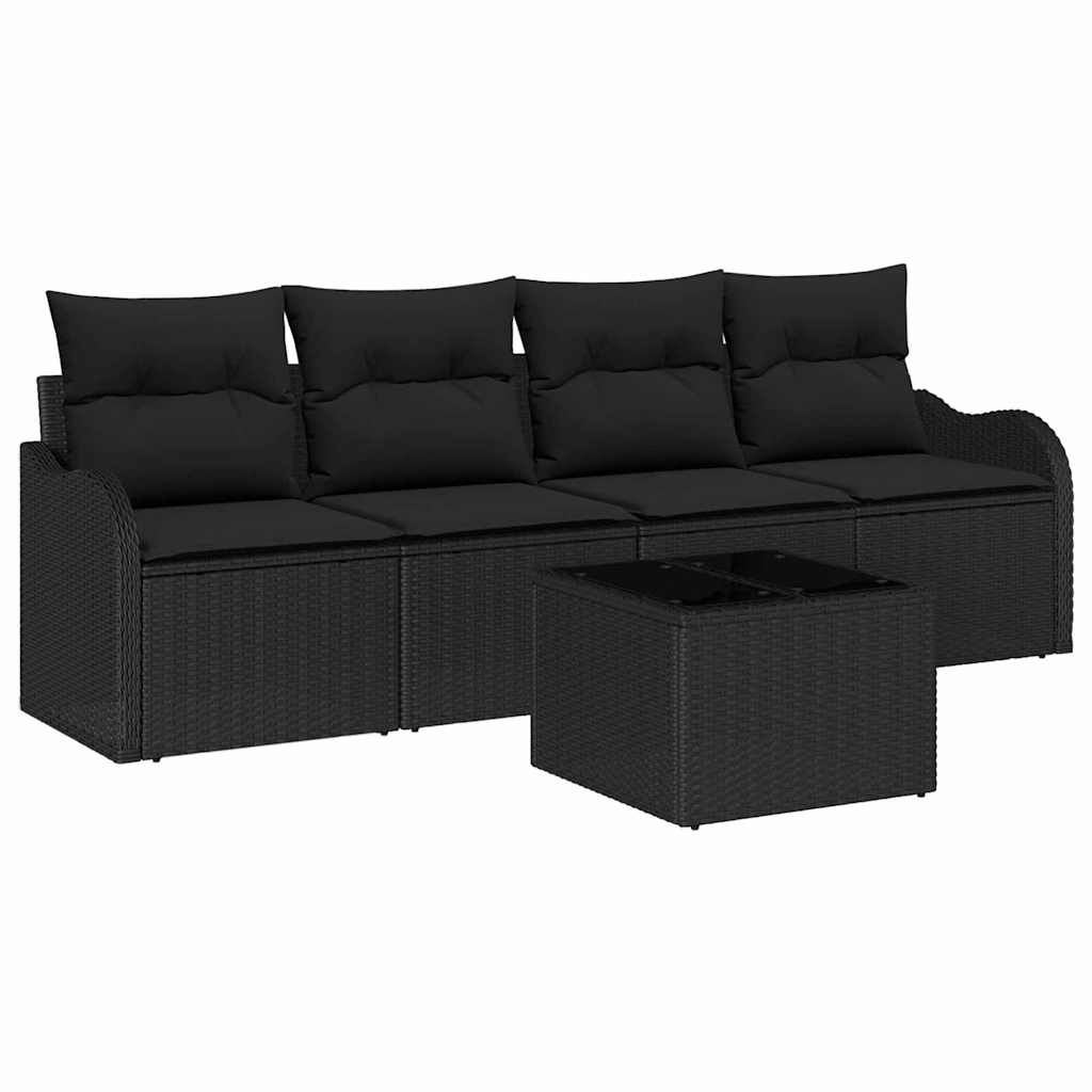 Tuin Sofa Set met opslag met kussen 5 pcs Zwart poly rattan is nu te koop bij PeponiXL, paradijselijk wonen!