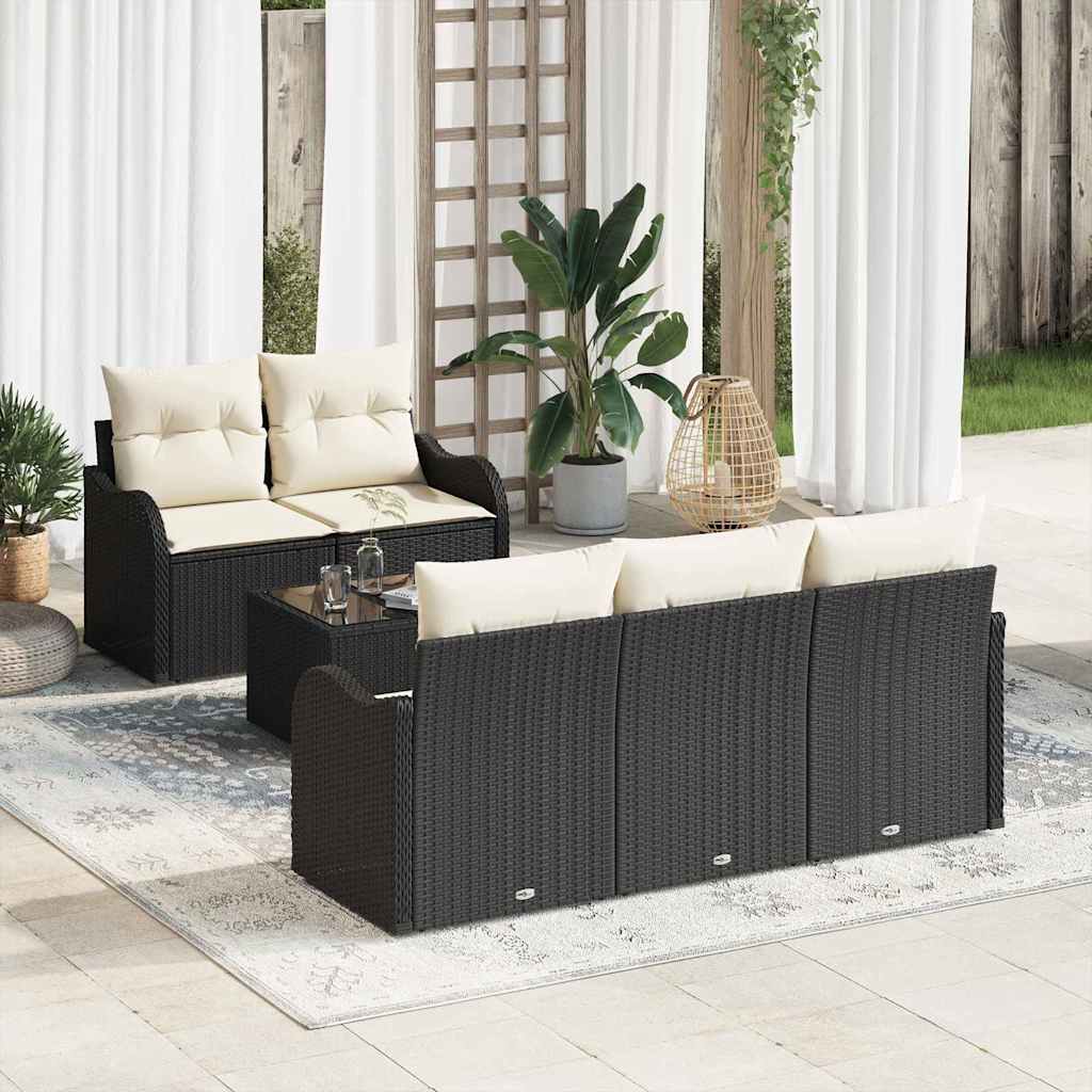 Tuin Sofa Set 6 pcs Zwart en Crème Poly rattan, staal en glas is nu te koop bij PeponiXL, paradijselijk wonen!