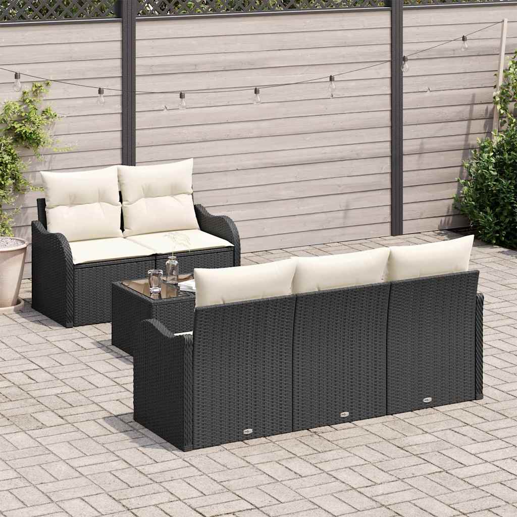 Tuin Sofa Set 6 pcs Zwart en Crème Poly rattan, staal en glas is nu te koop bij PeponiXL, paradijselijk wonen!