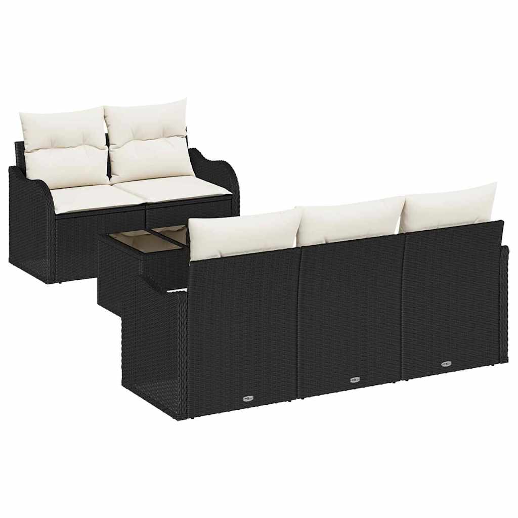 Tuin Sofa Set 6 pcs Zwart en Crème Poly rattan, staal en glas is nu te koop bij PeponiXL, paradijselijk wonen!