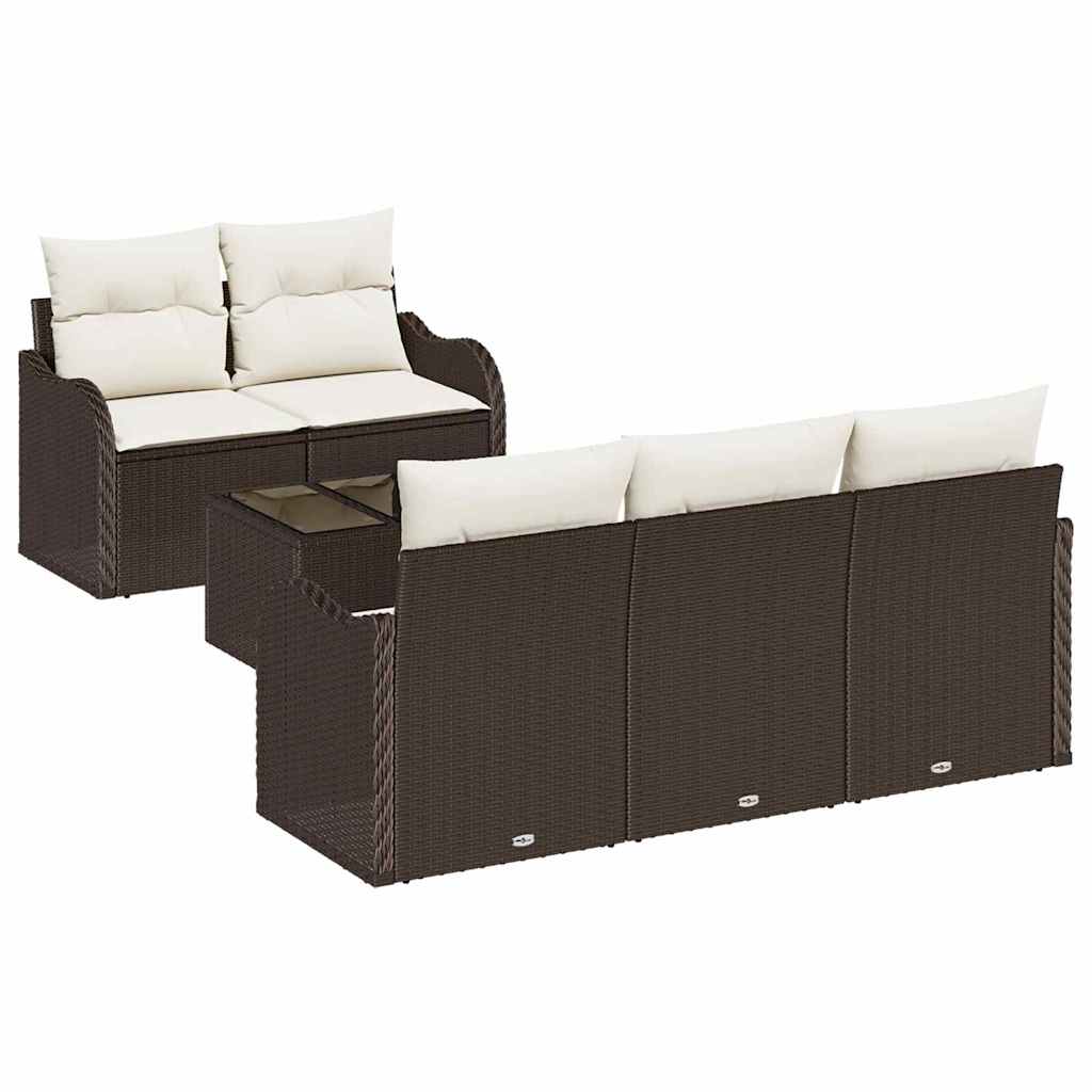 Tuin Sofa Set 6 pcs Bruin en Crème Poly rattan, staal en glas is nu te koop bij PeponiXL, paradijselijk wonen!