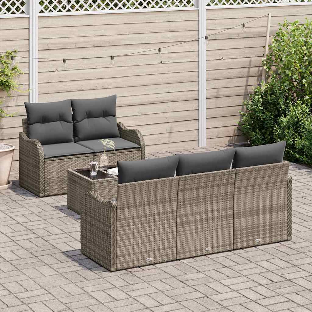 Tuin Sofa Set met kussen 6 pcs Grijs Poly rattan, staal en glas is nu te koop bij PeponiXL, paradijselijk wonen!