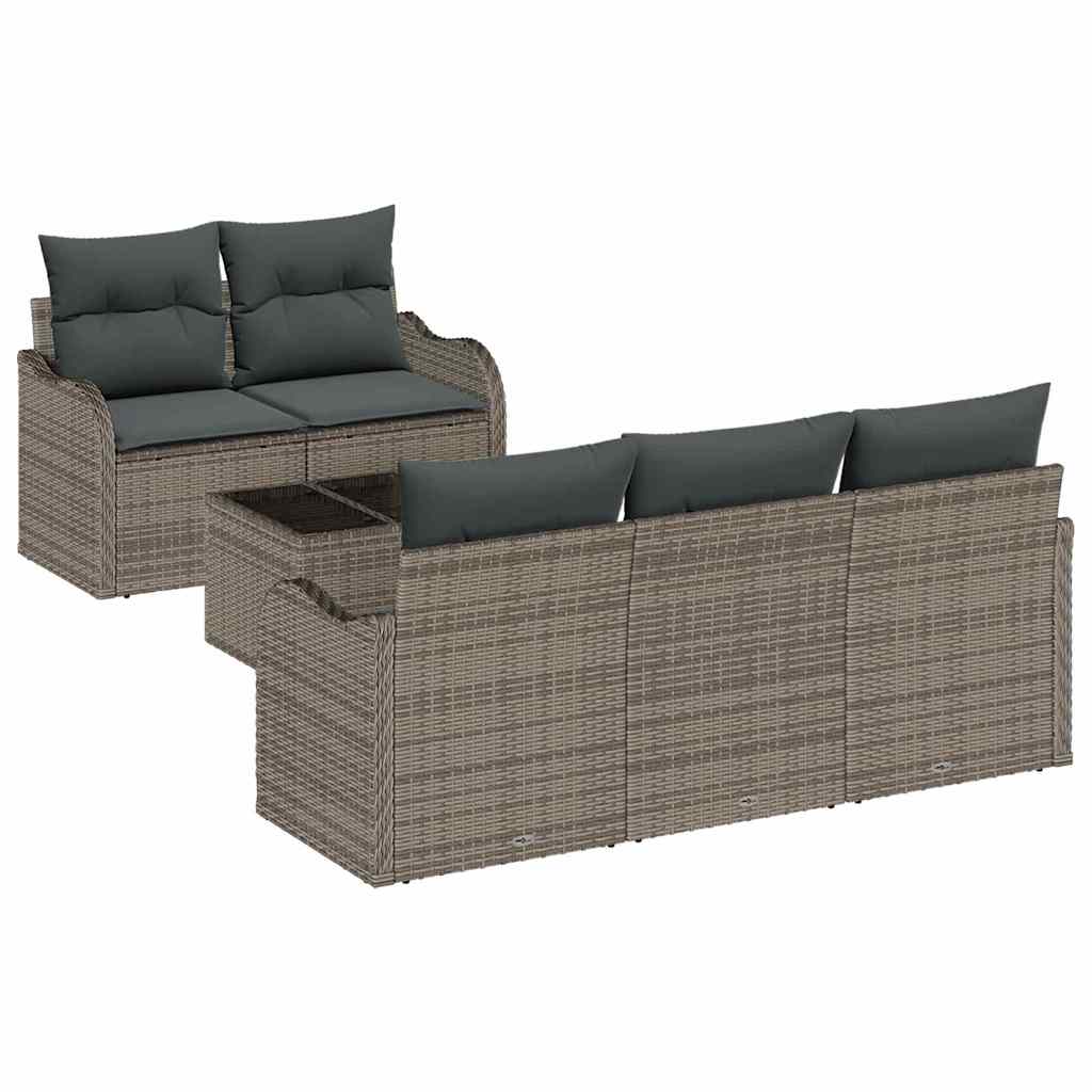 Tuin Sofa Set met kussen 6 pcs Grijs Poly rattan, staal en glas is nu te koop bij PeponiXL, paradijselijk wonen!