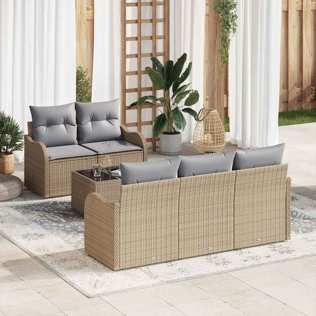 Tuin Sofa Set 6 pcs Beige en Grijs Poly rattan, staal en glas is nu te koop bij PeponiXL, paradijselijk wonen!