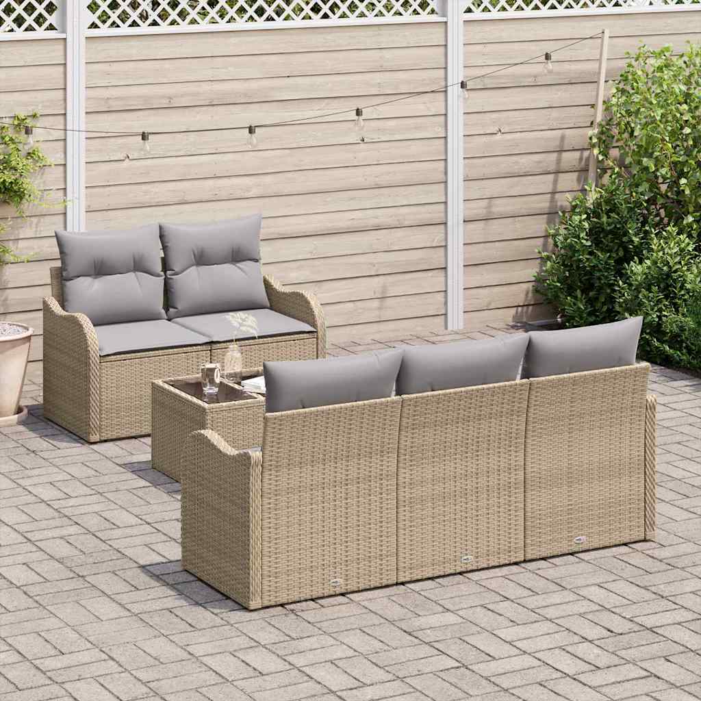 Tuin Sofa Set 6 pcs Beige en Grijs Poly rattan, staal en glas is nu te koop bij PeponiXL, paradijselijk wonen!