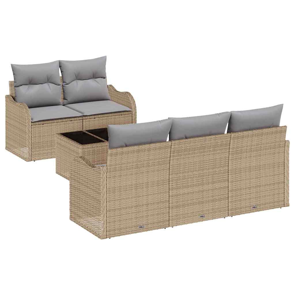 Tuin Sofa Set 6 pcs Beige en Grijs Poly rattan, staal en glas is nu te koop bij PeponiXL, paradijselijk wonen!
