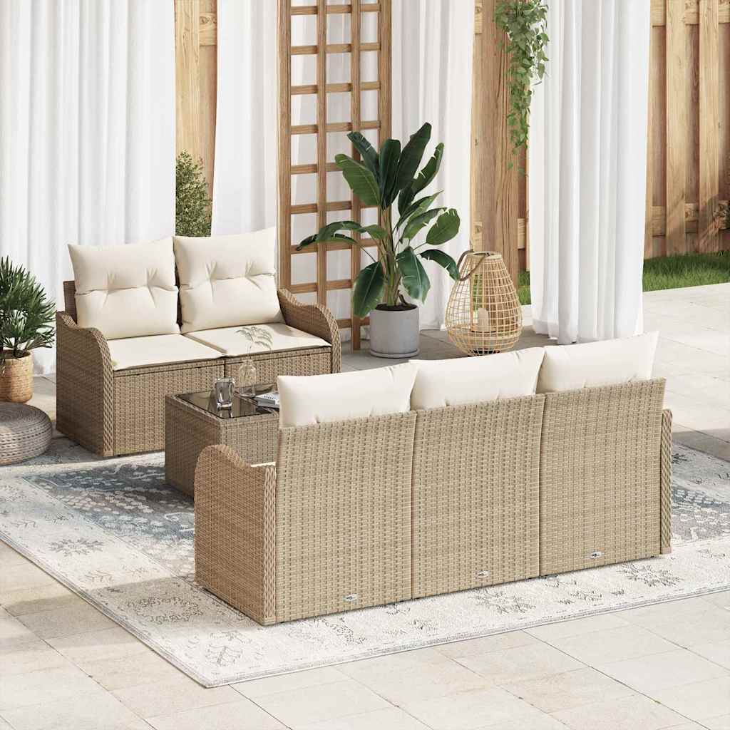 Tuin Sofa Set 6 pcs Beige en Crème Poly rattan, staal en glas is nu te koop bij PeponiXL, paradijselijk wonen!