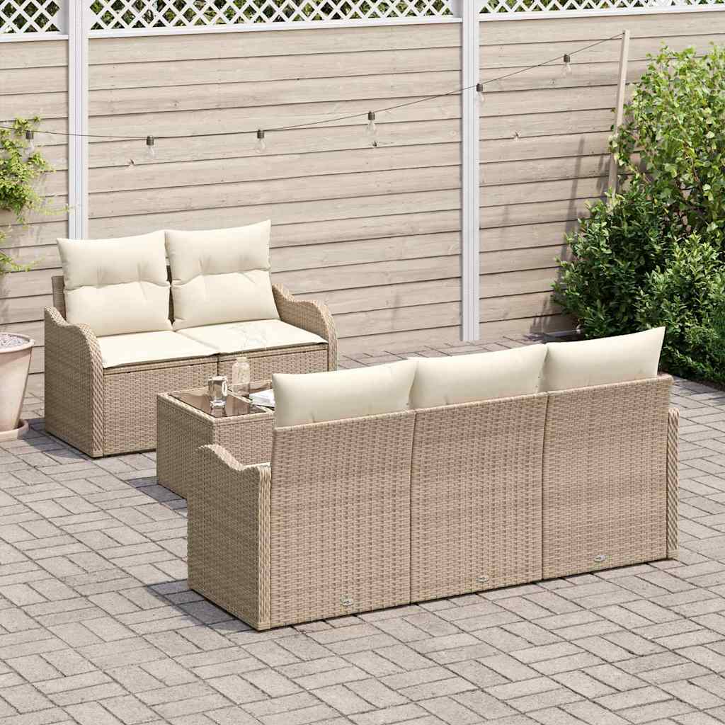 Tuin Sofa Set 6 pcs Beige en Crème Poly rattan, staal en glas is nu te koop bij PeponiXL, paradijselijk wonen!