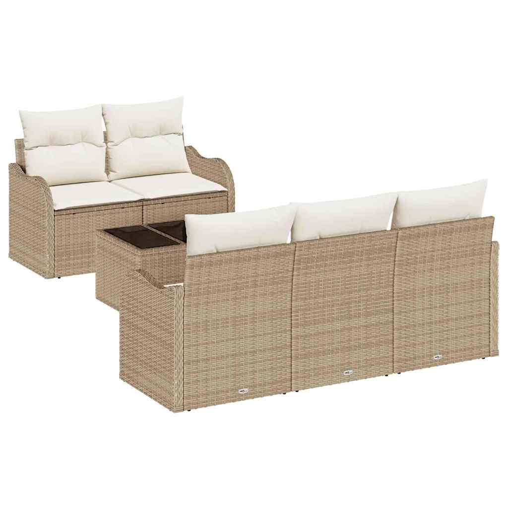 Tuin Sofa Set 6 pcs Beige en Crème Poly rattan, staal en glas is nu te koop bij PeponiXL, paradijselijk wonen!