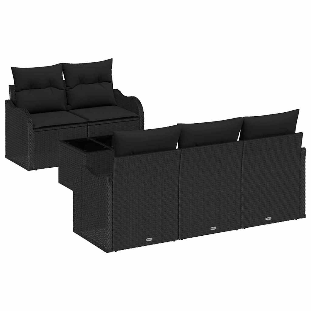 Tuin Sofa Set met kussen 6 pcs Zwart Poly rattan, staal en glas is nu te koop bij PeponiXL, paradijselijk wonen!