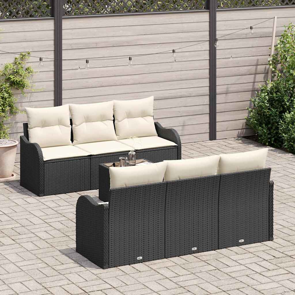 Tuin Sofa Set 7 pcs Zwart en Crème Poly Riet en Staal en Glas is nu te koop bij PeponiXL, paradijselijk wonen!