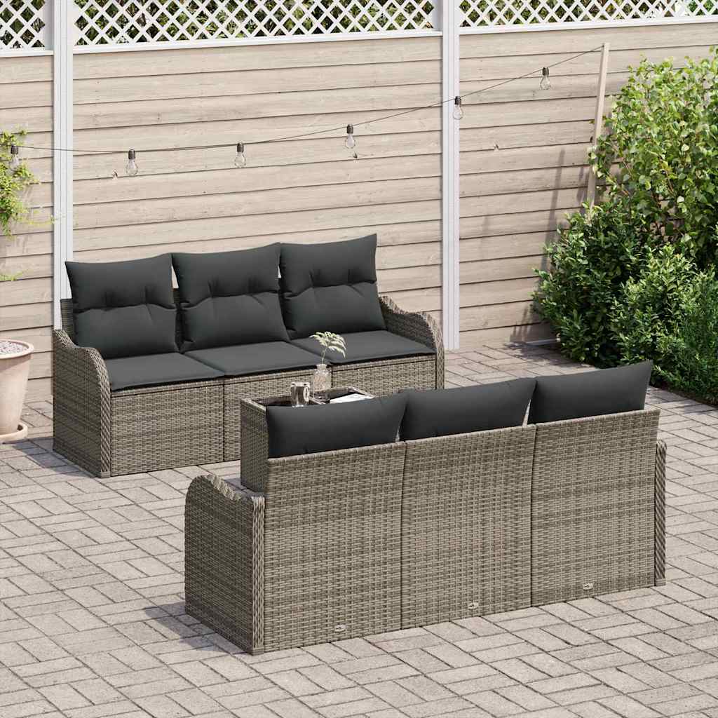 Tuin Sofa Set met kussen 7 pcs Grijs Poly Riet en Staal en Glas is nu te koop bij PeponiXL, paradijselijk wonen!