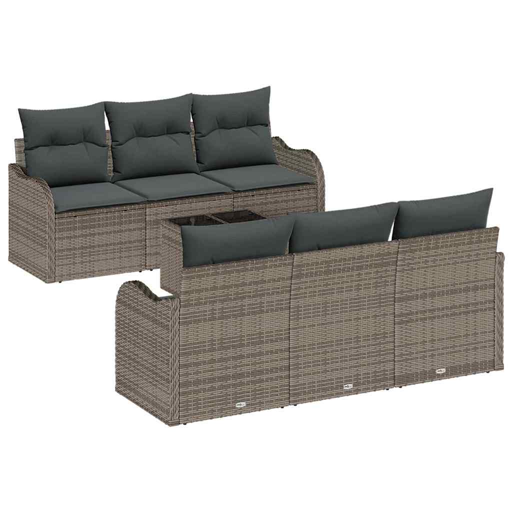 Tuin Sofa Set met kussen 7 pcs Grijs Poly Riet en Staal en Glas is nu te koop bij PeponiXL, paradijselijk wonen!