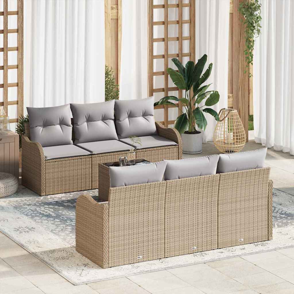 Tuin Sofa Set 7 pcs Beige en Grijs Poly Riet en Staal en Glas is nu te koop bij PeponiXL, paradijselijk wonen!