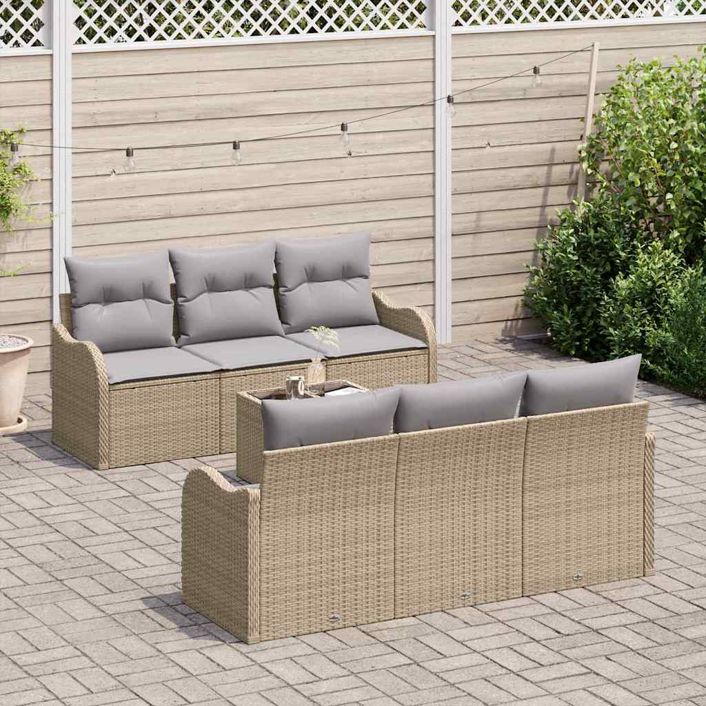 Tuin Sofa Set 7 pcs Beige en Grijs Poly Riet en Staal en Glas is nu te koop bij PeponiXL, paradijselijk wonen!