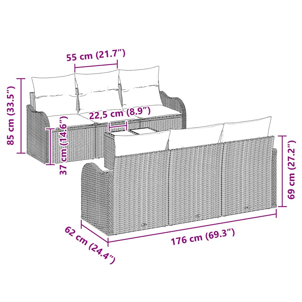 Tuin Sofa Set 7 pcs Beige en Grijs Poly Riet en Staal en Glas is nu te koop bij PeponiXL, paradijselijk wonen!