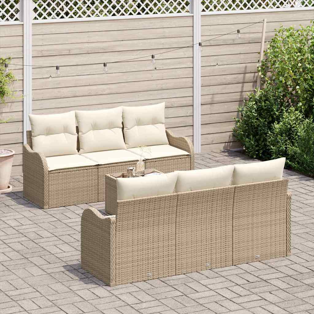 Tuin Sofa Set 7 pcs Beige en Crème Poly Riet en Staal en Glas is nu te koop bij PeponiXL, paradijselijk wonen!